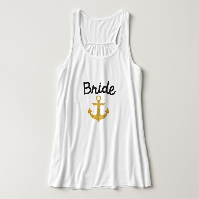 Bride Nautical Anchor Gold Foil Tank Linne Med Racerback (Design framsida)