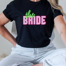 Bride Neon Grönt & Rosa Tropical Bach T Shirt