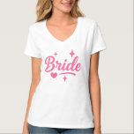 Bride Neon Pink Script T Shirt<br><div class="desc">Celebrate your special day with this vibrant "Bride" design in bold neon pink script, accented with playful stars and a heart. Perfect for bachelorette parties, bridal showers, hen dos, and wedding celebrations! Add a fun, festive touch to t-shirts, tote bags, mugs, and more. Make the bride-to-be feel extra special with...</div>