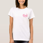 Bride Neon Pink T Shirt<br><div class="desc">Celebrate your special day with this vibrant "Bride" design in bold neon pink script, accented with playful stars and a heart. Perfect for bachelorette parties, bridal showers, hen dos, and wedding celebrations! Add a fun, festive touch to t-shirts, tote bags, mugs, and more. Make the bride-to-be feel extra special with...</div>
