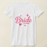 Bride Neon Pink  T Shirt<br><div class="desc">Celebrate your special day with this vibrant "Bride" design in bold neon pink script, accented with playful stars and a heart. Perfect for bachelorette parties, bridal showers, hen dos, and wedding celebrations! Add a fun, festive touch to t-shirts, tote bags, mugs, and more. Make the bride-to-be feel extra special with...</div>