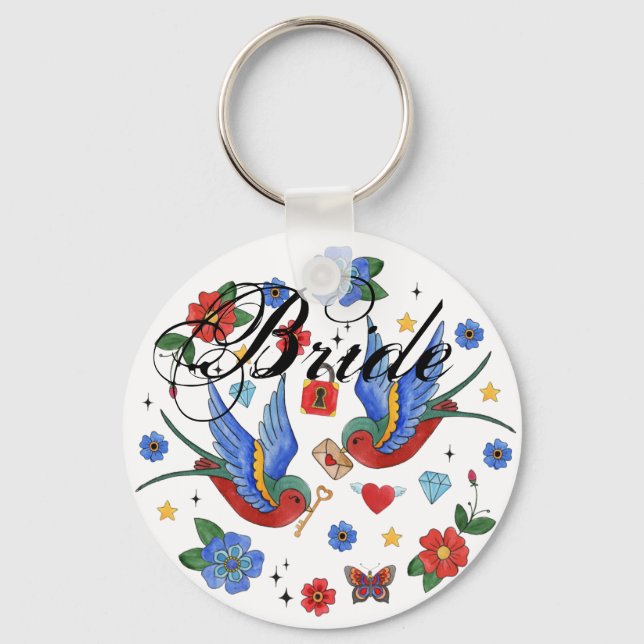 Bride Nyckelring Traditional Bird Tattoo Sparrow b (Framsida)