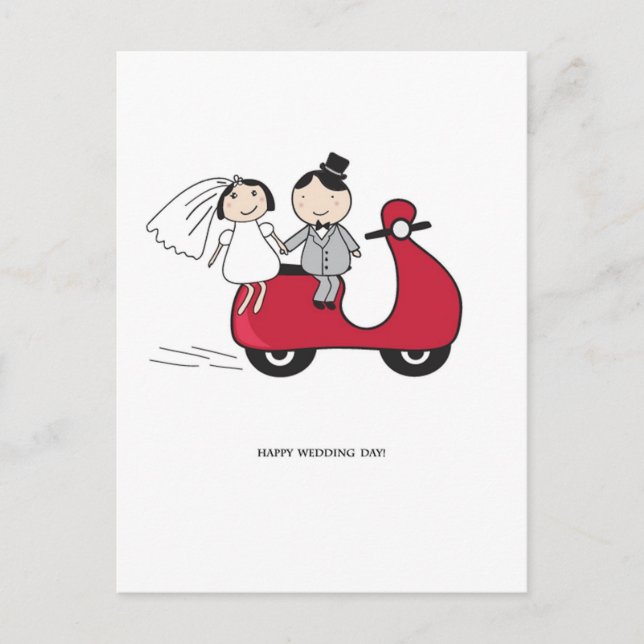 Bride och brudgummen på den röda tröjan. Bröllop-k Vykort (Framsida)