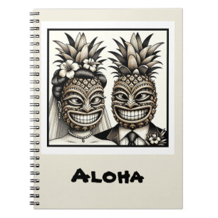 Bride och Groom Aloha Pineapple Tiki Head Bröllop Anteckningsbok