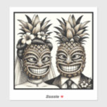 Bride och Groom Aloha Pineapple Tiki Head Bröllop Klistermärken<br><div class="desc">Anpassa med eller utan text</div>