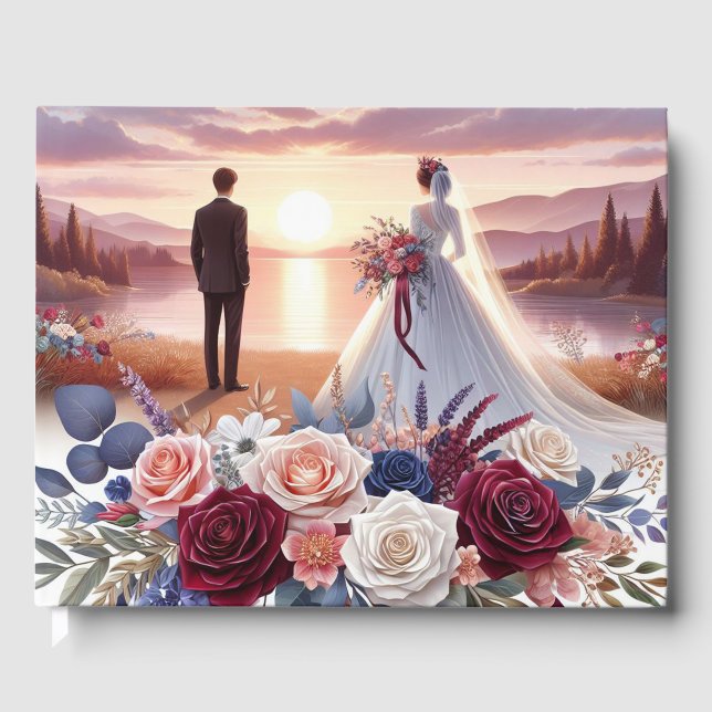 Bride och Groom Blommigt Bröllop Guest Bok (Framsida)