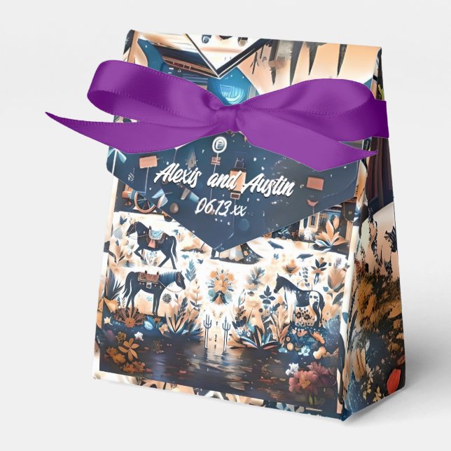 Bride och Groom Blue Westerna Mönster Bröllop Presentaskar (Framsidan Sidan)