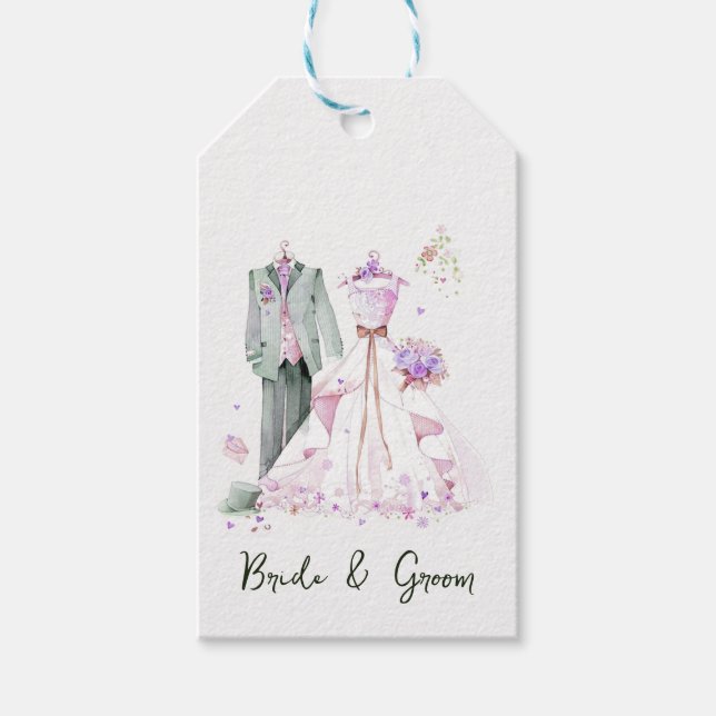 Bride och Groom Bröllop Dress & Kostym Presentetikett (Framsidan)