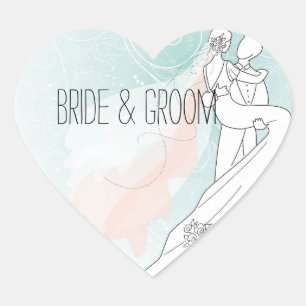 Bride och Groom Bröllop Hjärtformat Klistermärke