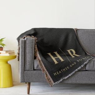 Bride och Groom Bröllop Monogram, minimalistvävnad Filt