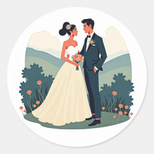 Bride och Groom Bröllop Sticker Runt Klistermärke