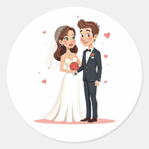 Bride och Groom Bröllop Sticker Runt Klistermärke