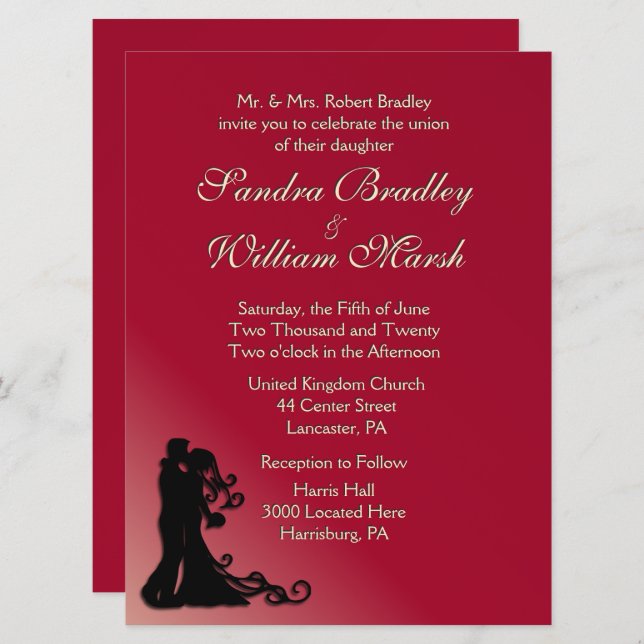 Bride och Groom Burgundy Inbjudningar (Fram/baksida)