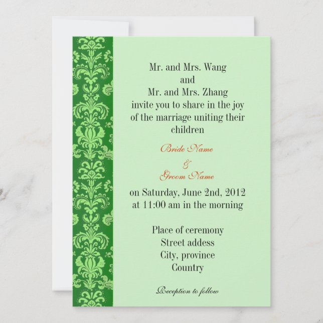 Bride- och Groom-föräldrar, bröllopsinbjudan Inbjudningar (Framsida)