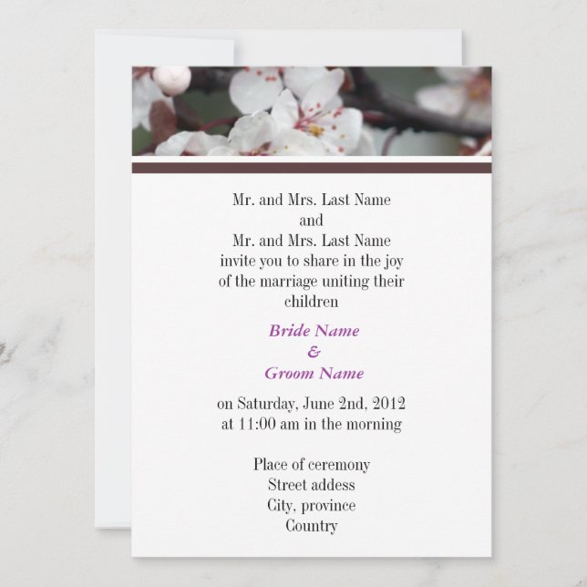 Bride- och Groom-föräldrar, bröllopsinbjudan Inbjudningar (Framsida)