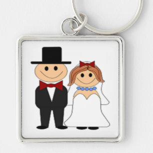 BRIDE OCH GROOM FYRKANTIG SILVERFÄRGAD NYCKELRING