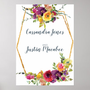 Bride och Groom Geometric Blommigt Bröllop Poster