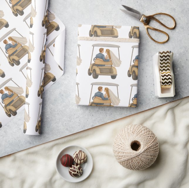 Bride och Groom i en Golf Cart Bröllop-gåva Presentpapper (Hantverk)