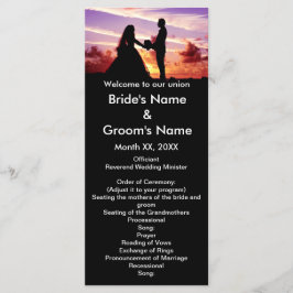 Bride och Groom in Sunset Bröllop Progam Card Program