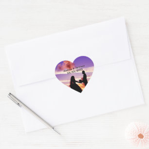 Bride och Groom in Sunset Heart Stickers Hjärtformat Klistermärke