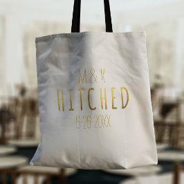 Bride och Groom Monogram Hitched Bröllop Tote Bag Tygkasse