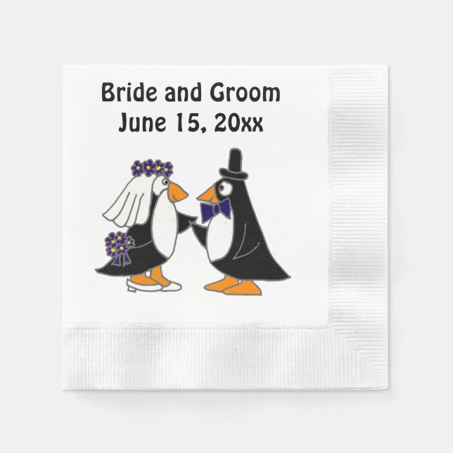 Bride och Groom Penguin Bröllop Art Pappersservett (Framsidan)