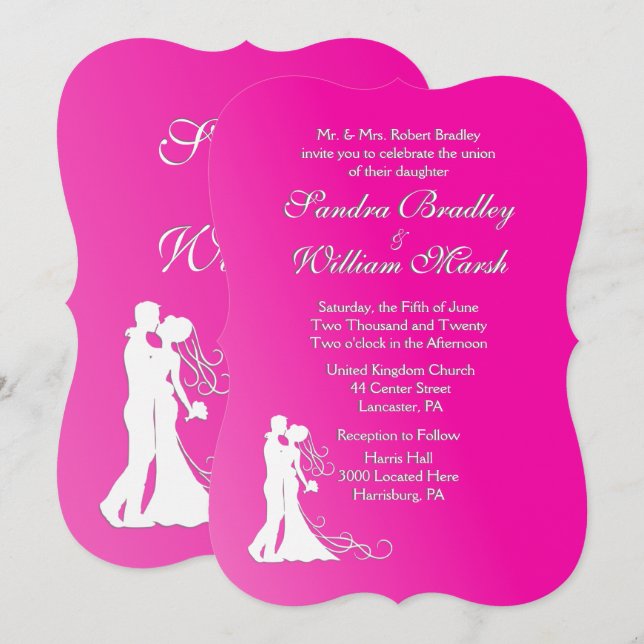 Bride och Groom Rosa Bröllop Inbjudningar (Fram/baksida)