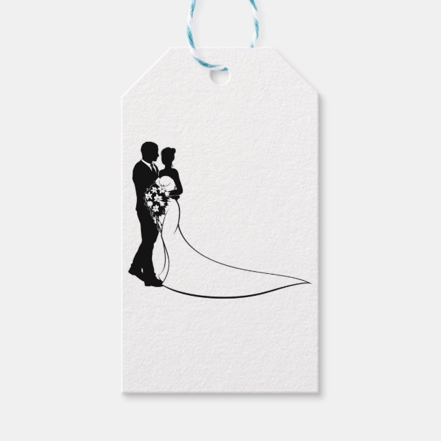 Bride och Groom Silhouette Bröllop Concept Presentetikett (Framsidan)