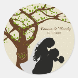 Bride och Groom Silhouette Oak Träd Sticker Runt Klistermärke