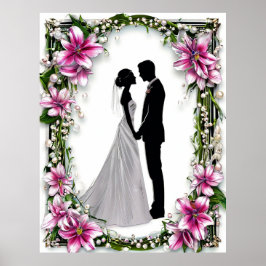 Bride och Groom Silhouettes bröllop Framed Poster
