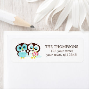 Bride och Groom Uggla Bröllop Returadress Etikett