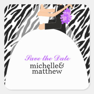 Bride och Groom Zebra Pattern Wedding Fyrkantigt Klistermärke