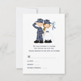 Bride och soldat i Blue Camouflage Bröllop OSA Kort