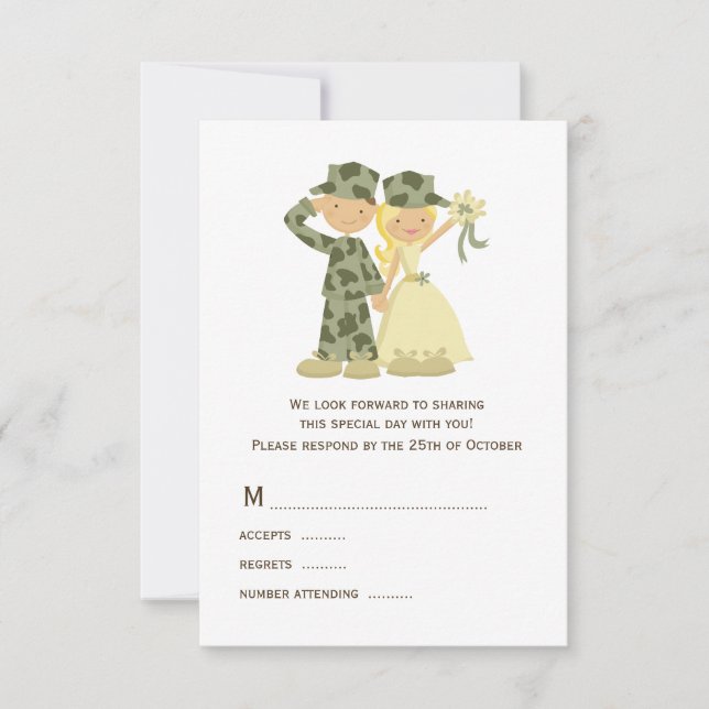 Bride och Soldier Camouflage Bröllop OSA Kort (Framsida)