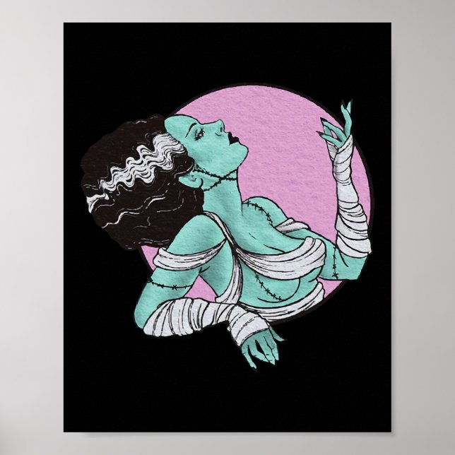 Bride of Frankenstein Halloween Retro Rosa Poster (Framsidan)