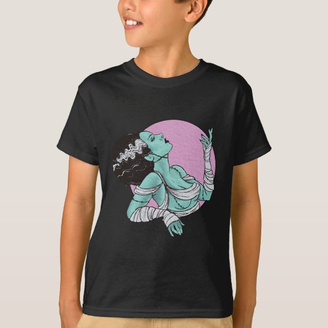 Bride of Frankenstein Halloween Retro Rosa T Shirt (Framsida)