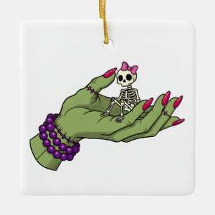 Bride of Frankenstein Hand with Skeleton Bow Har Julgransprydnad Keramik