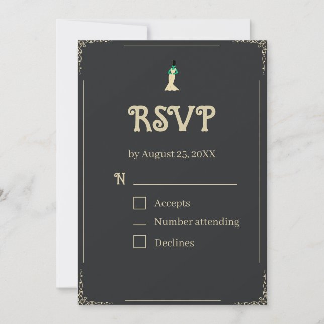 Bride of Frankenstein RSVP Card | Gothic Halloween Inbjudningar (Framsida)
