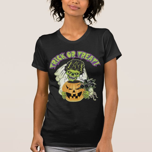 Bride of Frankenstein Skull T Shirt (Framsida)