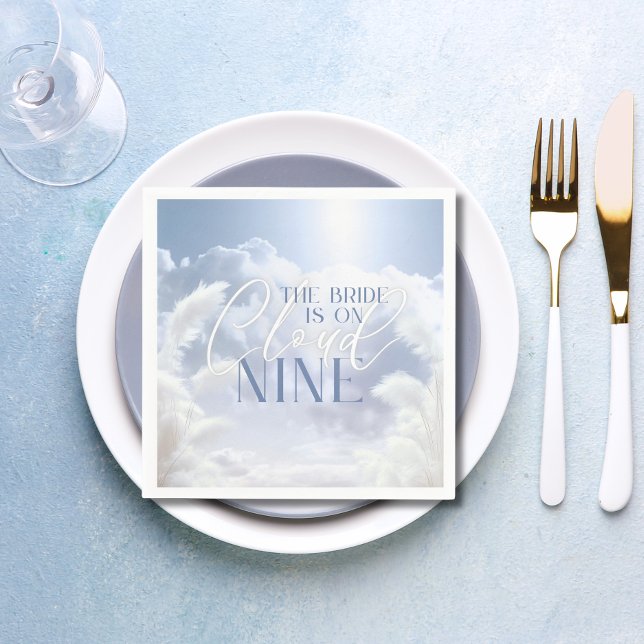Bride on Cloud Nine 9 White Pampas Möhippa Pappersservett (Bride On Cloud Nine 9 White Pampas Bridal Shower Napkins | She's on Cloud 9)