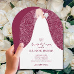 Bride on Cranberry Möhippa Arch Inbjudningar<br><div class="desc">En brud i hennes bröllop-klänning på en kranbärsröd bakgrund överlagrad med skisserat vit ros,  dessa bågar -top inbjudningskort för möhippa. Beställ INSTANT NEDLADDNING och/eller TRYCKT eller båda. MATCHING-objekt i vår samling.</div>