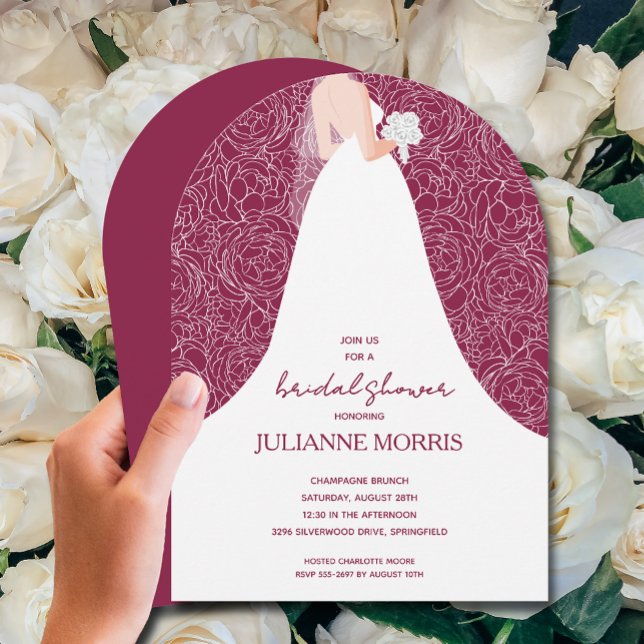 Bride on Cranberry Möhippa Arch Inbjudningar (Bride on cranberry red bridal shower arch-top invitations)
