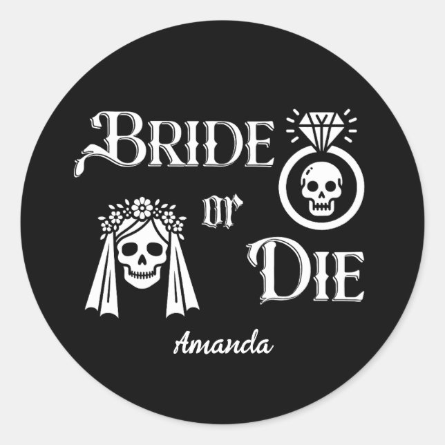 bride or die bachelorette party floral skull runt klistermärke (Framsida)
