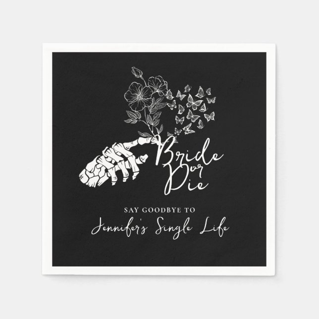 Bride or Die Floral Gothic Bachelorette Party Pappersservett (Framsidan)