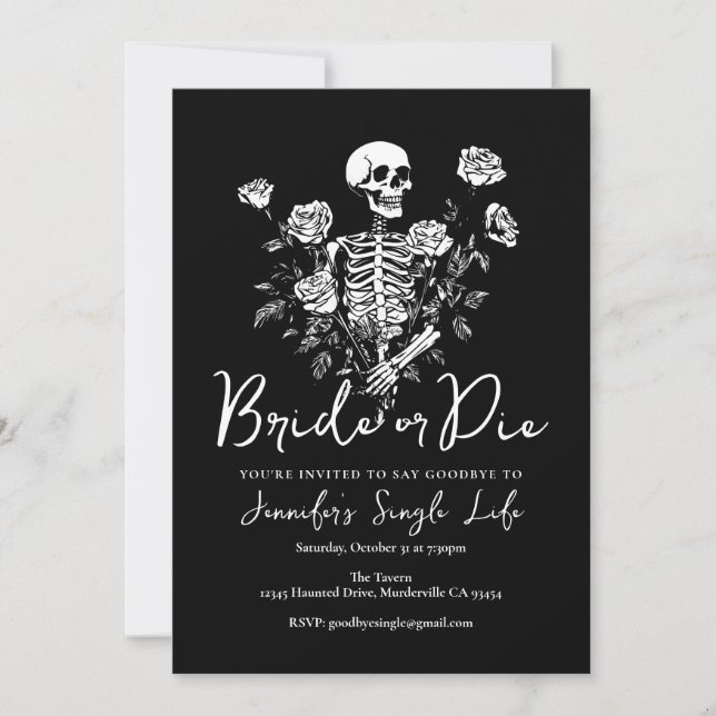 Bride or Die Floral Skeleton Bachelorette Party Inbjudningar (Framsida)