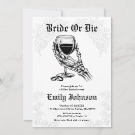 Bride or Die Gothic Skeleton Bachelorette Party Inbjudningar