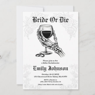 Bride or Die Gothic Skeleton Bachelorette Party Inbjudningar
