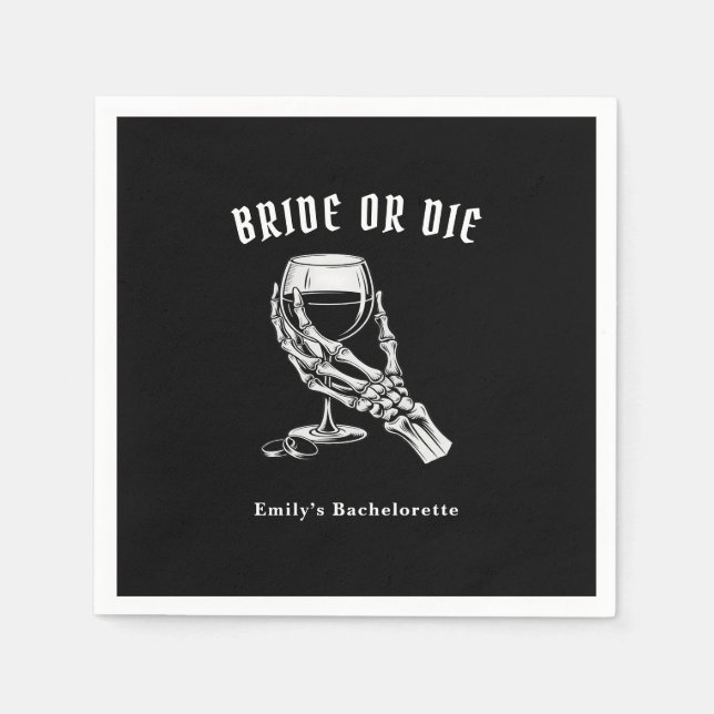 Bride Or Die Gothic Skeleton Bachelorette Party Pappersservett (Framsidan)