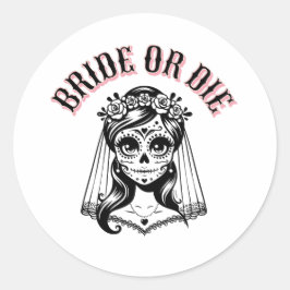 bride or die skull black and white, runt klistermärke