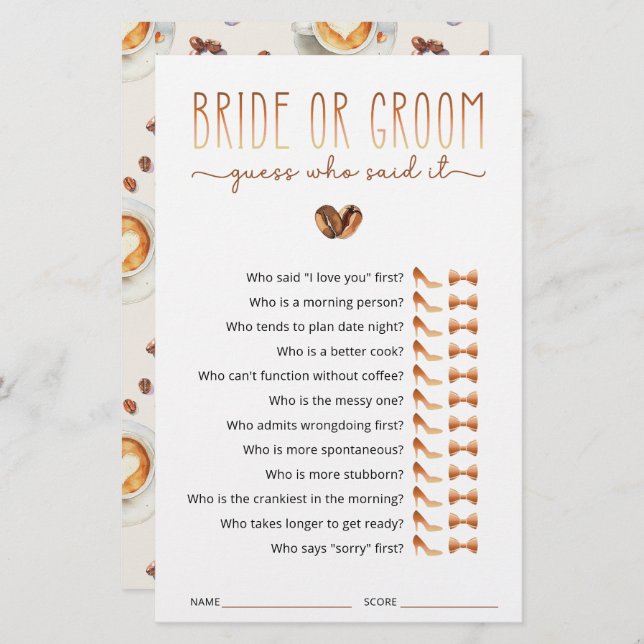 Bride or Groom Guess Who Said It Game (Fram/baksida)